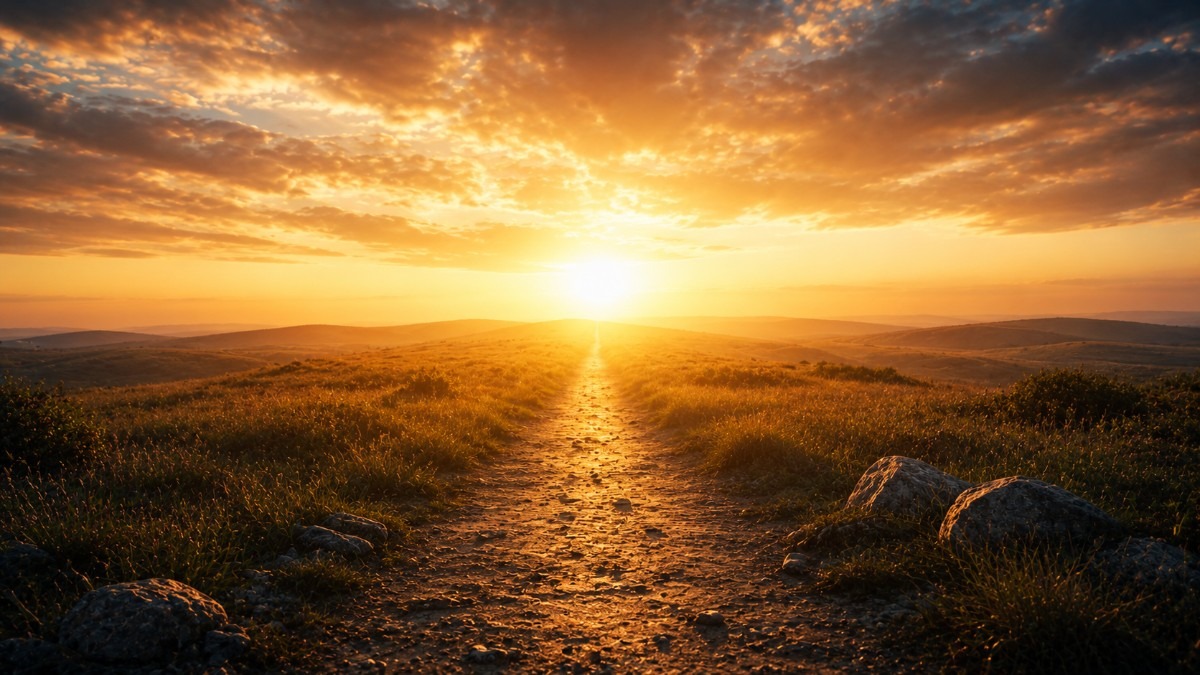 O propósito da vida, caminho iluminado em direção ao horizonte